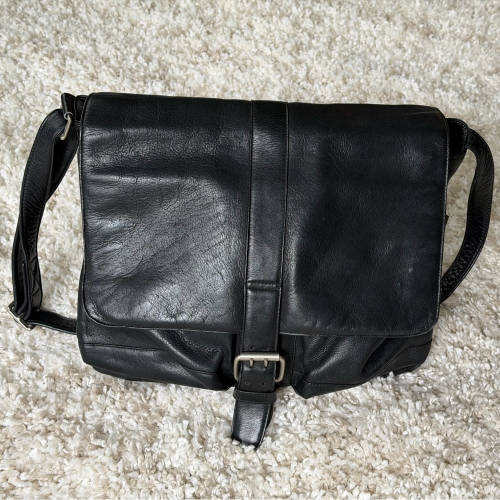 Black Leather Messenger Bag